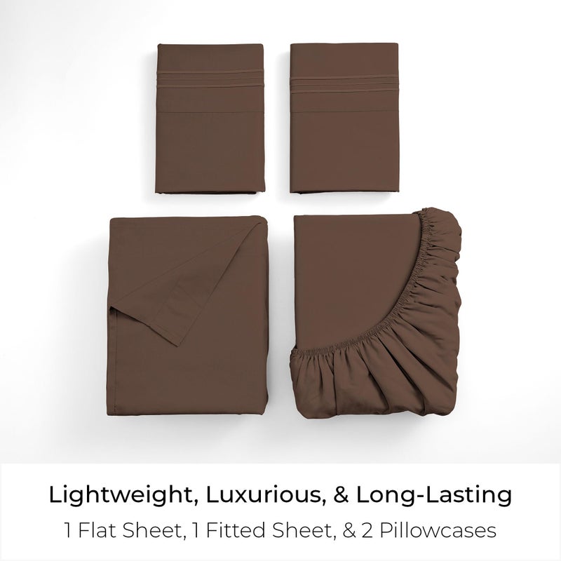 Mellanni Queen Sheets Set - 4 PC Iconic Collection Bedding - Hotel Luxury, Extra Soft, Cooling Bed Sheets - Wrinkle, Fade, Stain Resistant (Queen, Brown) - Image 3